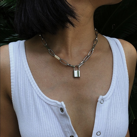 Jewelry - New silver plated padlock necklace unisex chain